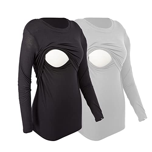 Mothera Women's Bamboo Maternity Nursing Top for Breastfeeding Comfy and Soft Long Sleeve Nursing Shirt for Postpartum