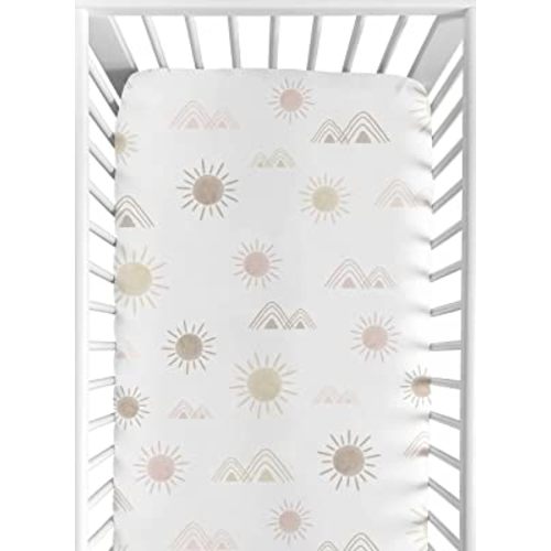 Sweet Jojo Designs Boho Desert Sun Girl Fitted Crib Sheet Baby or Toddler Bed Nursery - Blush Pink Mauve Gold Taupe Bohemian Watercolor Mountains Southwest Nature Outdoors Minimalist Geometric