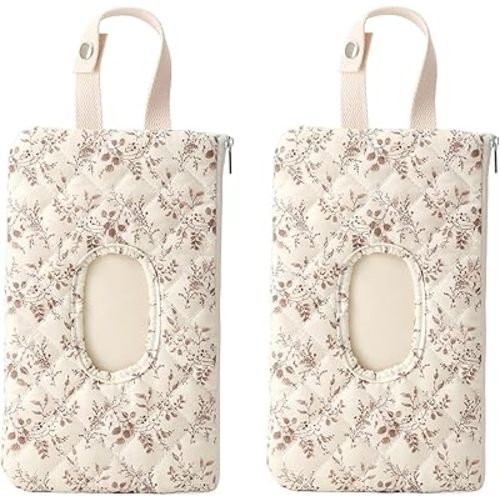 Quilted Baby Diaper and Wipes Pouch Portable Mommy Bag for Stroller Reusable Wipes Pouch with Lanyard for Casual Travel (Beige+Beige)