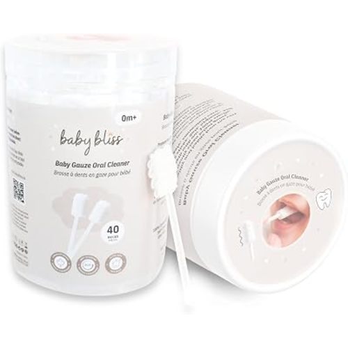 Baby Bliss 40 Pack Baby Tongue Cleaner Newborn, Canadian Mom Owned Brand, 100% Cotton Gauze Infant Toothbrush, Baby Toothbrush 0-2 Years +, Toddler Toothbrush Oral Cleaner