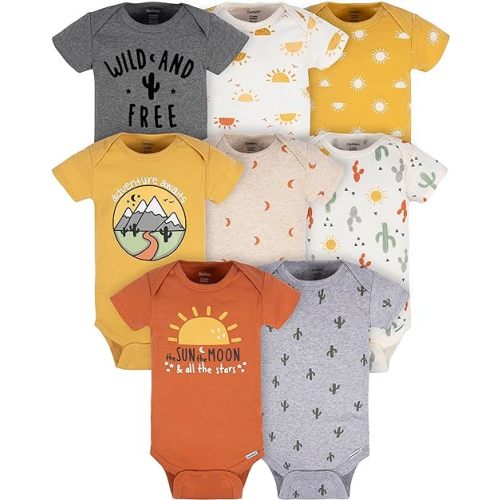 Gerber Unisex-Baby 8-Pack Short Sleeve Onesies Bodysuits - 6-9 M