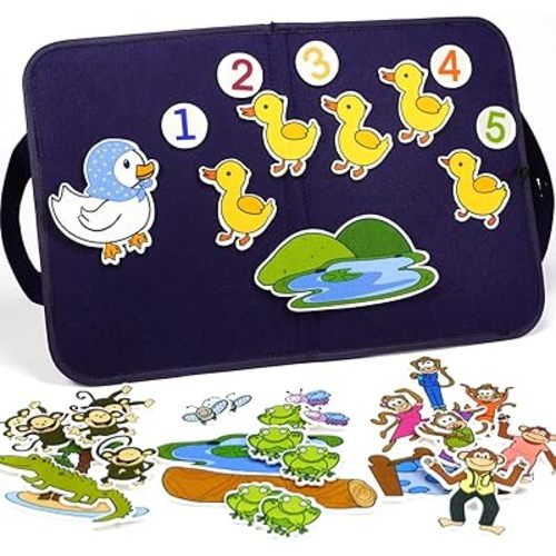 CHEFAN Felt Board for Toddlers, Felt Pieces Storytelling Flannel Board with 5 Little Ducks, 5 Little Monkeys and 5 Green Speckled Frogs Stories for Preschool Activities, 4 Sets