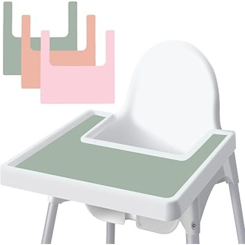 High Chair Placemat for IKEA High Chair Accessories, Silicone Placemats, Stain Resistant Non-Slip High Chair Tray Foods Placemat for Girls/Boys, Babies, Toddlers (3Pcs Peach/Sage/Apricot)