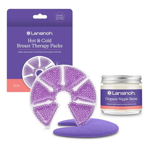 Lansinoh Breast Therapy Packs with Soft Covers, 2 Pack, and Organic Nipple Balm, 2 Ounces, Breastfeeding Essentials for Moms