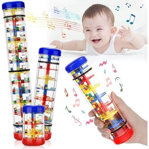 Leitee 3 Pieces Rainmaker Rain Stick for Baby Shaker Sensory Auditory Musical Instrument Rattle Tube Plastic Toy for Boys and Girls, 4 Inches, 8 Inches, 12 Inches, One Each Size
