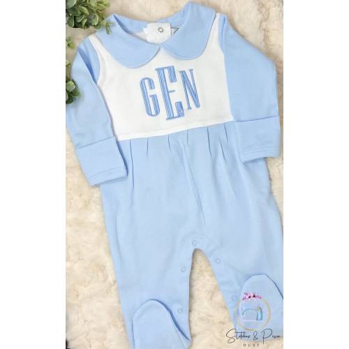 Baby Boy Outfit/Monogrammed Personalized Footie/New Baby/Baby Shower Gift/Newborn/Embroidered Romper/Sleeper/Announcement Photos