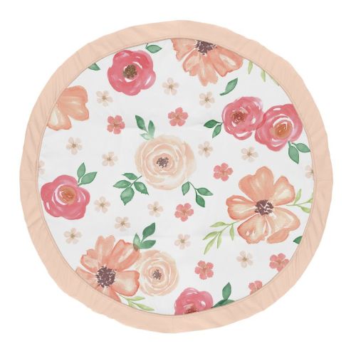 Sweet Jojo Designs Girl Baby Tummy Time Playmat Watercolor Floral Peach Green And White