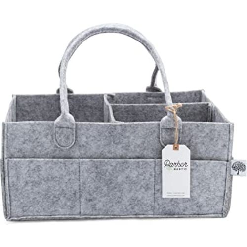Parker Baby Diaper Caddy - Nursery Storage Bin and Car Organizer for Diapers and Baby Wipes - Large, Grey