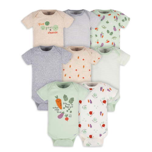 Gerber Baby Boy or Girl Gender Neutral Short Sleeves Onesies Bodysuits, 8-Pack (Newborn - 12 Months)