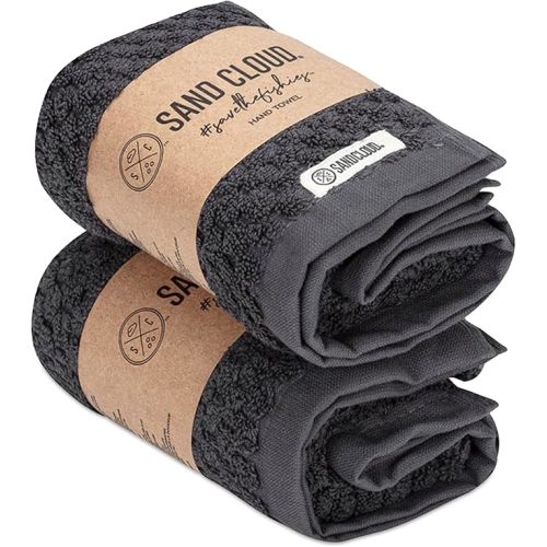 Sand Cloud Turkish Bath Towels for Bathroom, Set of 2 (Atom Charcoal, Large) - Luxury Soft Linen Turkish Organic Cotton is Luxurious & Absorbent - Premium Shower & Bathroom Towels Dry Faster - Atom - Charcoal - 2 Hand Towels