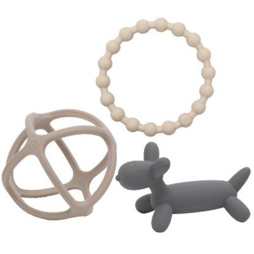 Weesprout Handheld Teether Set (matte Dark Gray, Tan & Off White)