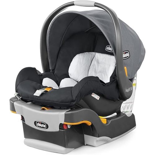 Chicco KeyFit® 30 ClearTex® Infant Car Seat and Base, Rear-Facing Seat for 4-30 lbs., Includes Head and Body Support, Compatible with Chicco Strollers, Baby Travel Gear | Pewter/Grey