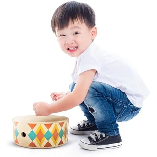 PlanToys Rhythm Box - Sustainably-Made Toddler Drums Based on Cajon Hand Drum Box for Creativity and Fine Motor Skills, Made with Natural Wood, Glues, and Pigments