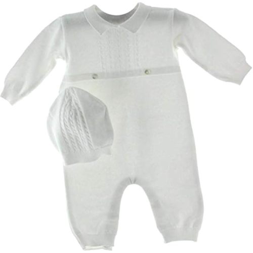 Feltman Brothers Newborn Boys White Knit Romper Hat Set Take Home Outfit