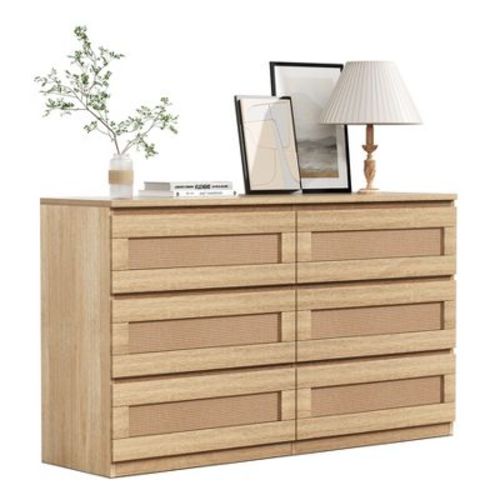 Dresser for Bedroom, Rattan 6/8 Drawer Dresser for Closet, Double Wood Dressers & Chest of Drawers, For Bedroom/Living Room/Entryway, Natural