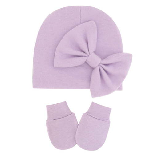 JAHH Kids Bucket Hat Hat and Gloves Set Soft Hats for Girls Knit Baby Hat with Bow No Scratch Mittens for Children Fashion Casual Solid Baseball Hats(A,Purple)