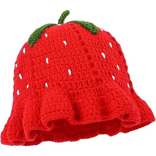 yolrdiw Women's Crochet Strawberry Hat Knitted Cute Beanies Y2k Fruit Cap for Girl