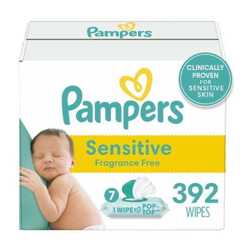 Pampers Sensitive Baby Wipes, Unscented, 7X Pop-Top Packs, 392 Ct
