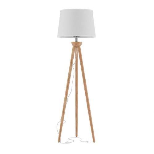 Tripod Floor Lamp: Modern Wood, Ellis Design, 58" Tall, Linen Shade, E26 Base