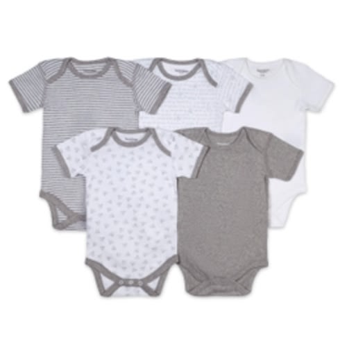 Bee Essentials Organic Short Sleeve Baby Grey Bodysuits Set of 5 | Burt's Bees Baby®