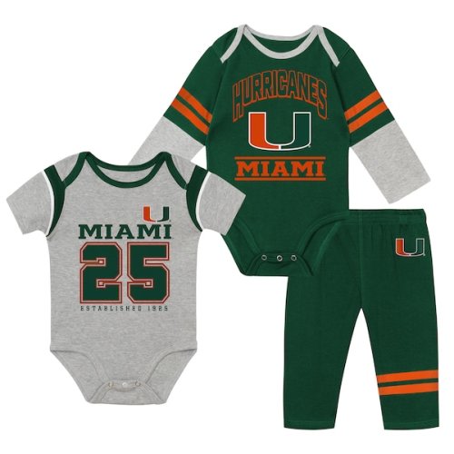 Infant Outerstuff Miami Hurricanes Double Up Three-Piece Bodysuits & Pants Set