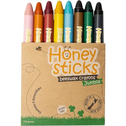 Honeysticks Jumbo Crayons (8 Pack) - Non Toxic Crayons - 100% Pure Beeswax and Food Grade Colors - 8 Bright Colors - Large, Easy to Hold and Use - Preschool Art Supplies for Toddlers/Kids 3-5, 4-8