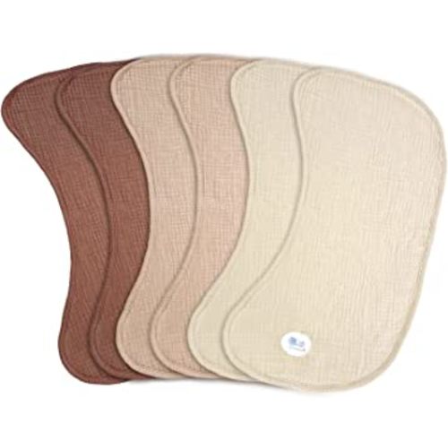 lulumoon Muslin Burp Cloths Sets - Large Cotton Burping Cloth Super Soft and Absorbent for Baby Boys and Girls 6pack (Brown)