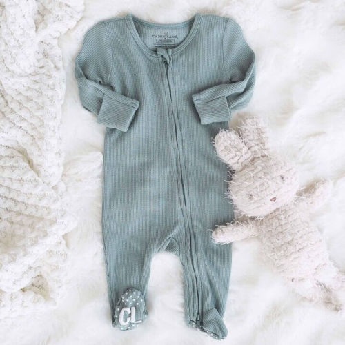 Ocean Waffle Bamboo Zipper Footie
