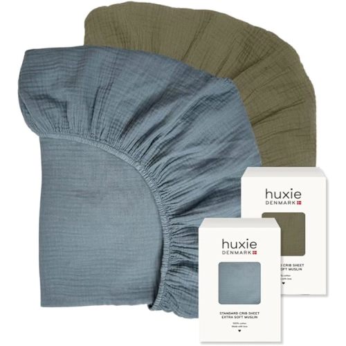 Crib Sheets – Organic Cotton Muslin Fitted Crib Sheet – Standard Size for Baby Boy and Baby Girl 28" x 52" Ultra-Soft and Breathable - 2-Pack (Tradewinds/Sage Green)