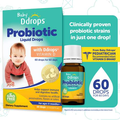 Baby Ddrops Probiotic Liquid Drops with Ddrops Vitamin D, 0.07 fl oz