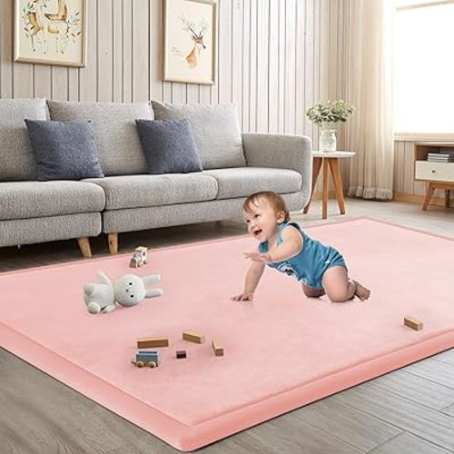 Baby Play Mat for Floor Nursery Muscle Area Rug Playroom Rug 47"x47" Memory Foam 1.3" Thick Crawling For Babies,Toddlers, Infants, Kids,Floor(Pink)
