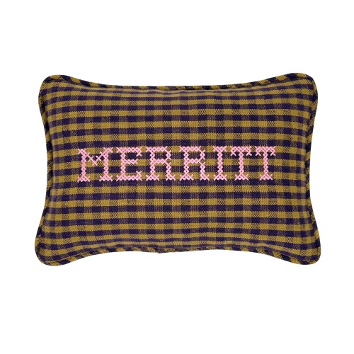 Custom Embroidered Cross Stitch Pillow for nursery custom birthday gift for toddler pillow Made in USA Purple Gingham Fabric