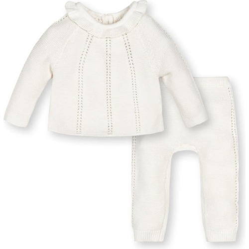 Baby Baby Organic Pointelle Sweater Set, Infant, Soft White Ruffle Pointelle