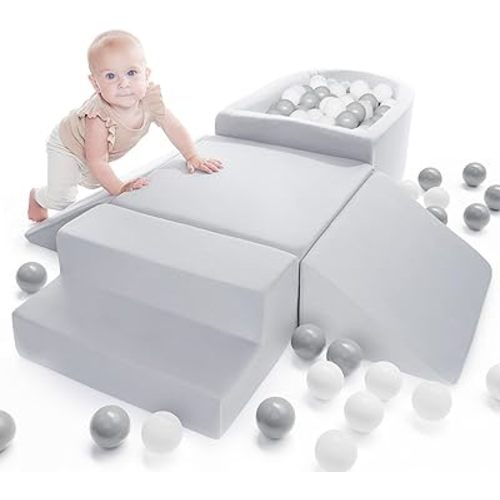 ZICOTO Fun Climbing Toy Set for Toddlers Aged 1-3 - The Perfect Set incl. Ball Pit & Climbing Blocks for Unlimited Indoor Fun - Soft Foam Play Gym for Baby/Kids to Safely Learn New Skills Inside