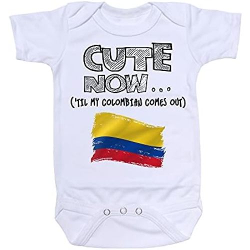 Cute Now... 'Til My Colombian Comes Out Infant Baby Colombia Flag Short Sleeve Bodysuit Shirt
