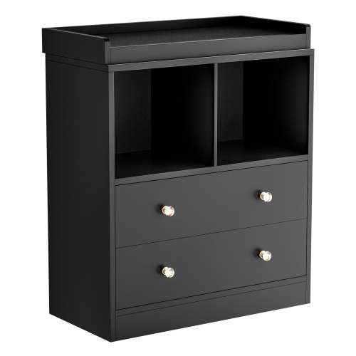 Roromall Changing Table with Pad, 2 Drawers and 2 Open Compartments for Nursery Room with Modern Diaper Changing Station, Bedroom