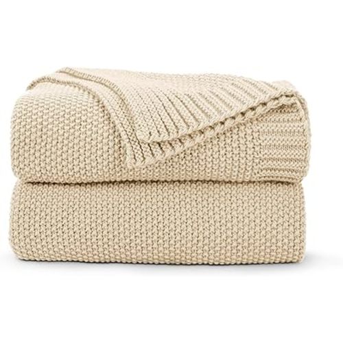 Beige Throw Blanket for Couch, Soft Cozy Cable Knit Throw for Bed Sofa Living Room, Lightweight Warm Decorative Farmhouse Christmas Blanket, 50"x60", Light Beige