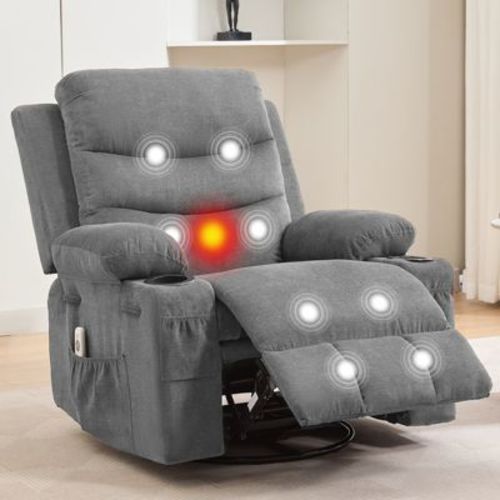 360 Swivel Nursery Recliner - Oversized Rocking Chair with Massage and Heat Recliner for Small Spaces, Nursery Bedroom Living Room Reclining Chairs