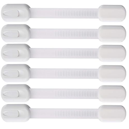 6 Pack Vmaisi Multi-Use Adhesive Straps Locks - Childproofing Baby Proofing Cabinet Latches for Drawers, Fridge, Dishwasher, Toilet Seat, Cupboard, Oven,Trash Can, No Drilling (White) (6)