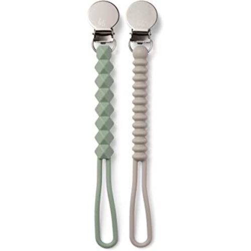 BooginHead Silicone Pacifier Clip Baby Pacifier Holder, 2-Pack, Sage & Stone