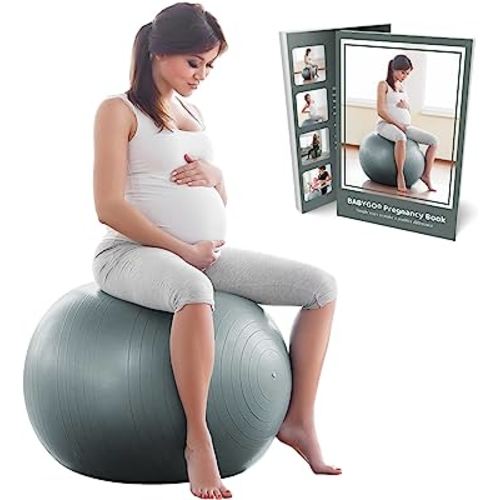 BABYGO Birthing Ball - Pregnancy Yoga Stability Anti Burst & Book Set ; Trimester Targeting Exercise, Maternity, Physio, Labor Birth & Recovery Plan Included