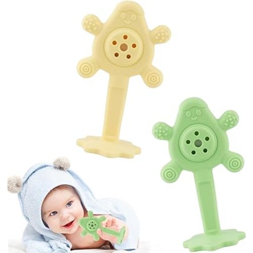 Fu Store Baby Rattles Toys 2 Pack Infant Grab Shake Flexible Rattle Chew Teething Toy Sensory Development Silicone Teethers for Newborn Babies Infant Boys Girls (Yellow&Green)
