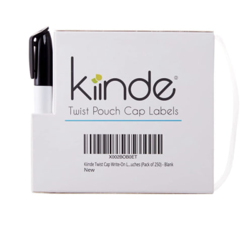 Kiinde Twist Cap Single-Use Write-On Labels for Breast Milk and Baby Food Storage Pouches (Pack of 250) - Includes Label Dispenser with Marker and Marker Holder - Blank