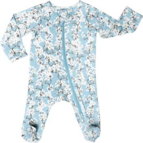 Cherry Blossoms Stretch Organic Cotton Zip Footie