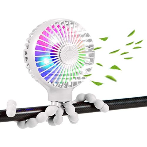 scurry Stroller Fan Upgraded Portable Fan Versatile Fan Personal Desk Fan USB Rechargeable Fan with LED Light and Aromatherapy Flexible Tripod Design Handheld Fan 3 Speeds Baby Fan for Stroller（White） - white