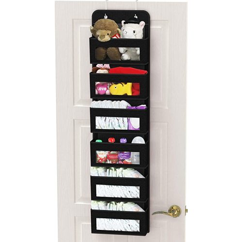 Simple Houseware Over Door/Wall Mount 6 Clear Window Pocket Organizer, Black