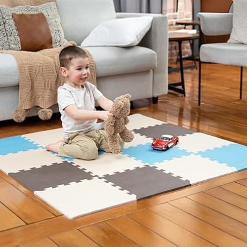 MioTetto Foam Floor Tiles for Kids - Non-Toxic Soft Comfortable Baby Play Mat, Thick Tummy Time Mat, Interlocking Foam Tiles for Development & Crawling, Soft Cushioned Play mat for Babies 6-12 Months