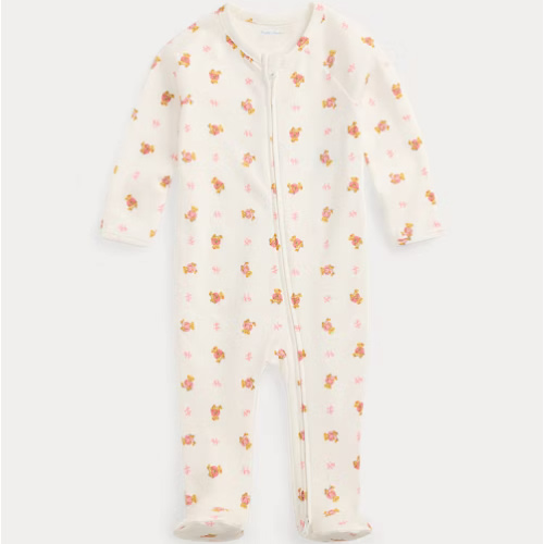 Pink Polo Bear Cotton Footed Coverall