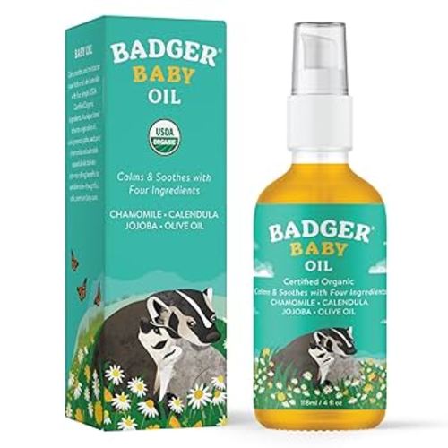 Amazon.com: Badger Baby Oil, 100% Organic Ingredients to Soften & Moisturize Dry Skin or Cradle Cap, Soothing Vegan Organic Baby Oil, 4 fl oz Glass Bottle : Baby