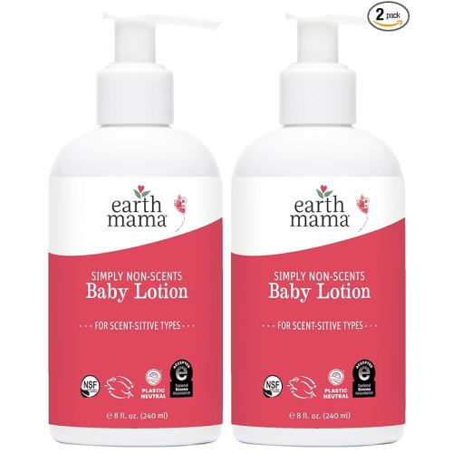 Earth Mama Simply Non-Scents Baby Lotion for Dry Skin, Calendula Cream for Newborn Skin Care, Organic Moisturizer for Children with Aloe Juice, Rooibos, & Shea Butter, Fragrance Free, 8-Fl oz (2-Pk)